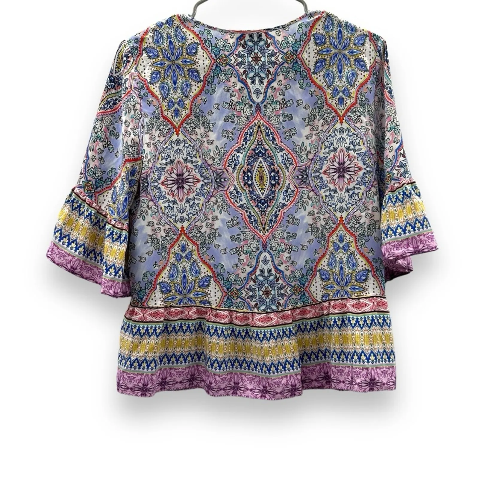 Anthropologie Kachel Lynn Silk Swing Peplum 3/4 Bell Sleeve‎ Multicolor Top Sz 6 - Image 6