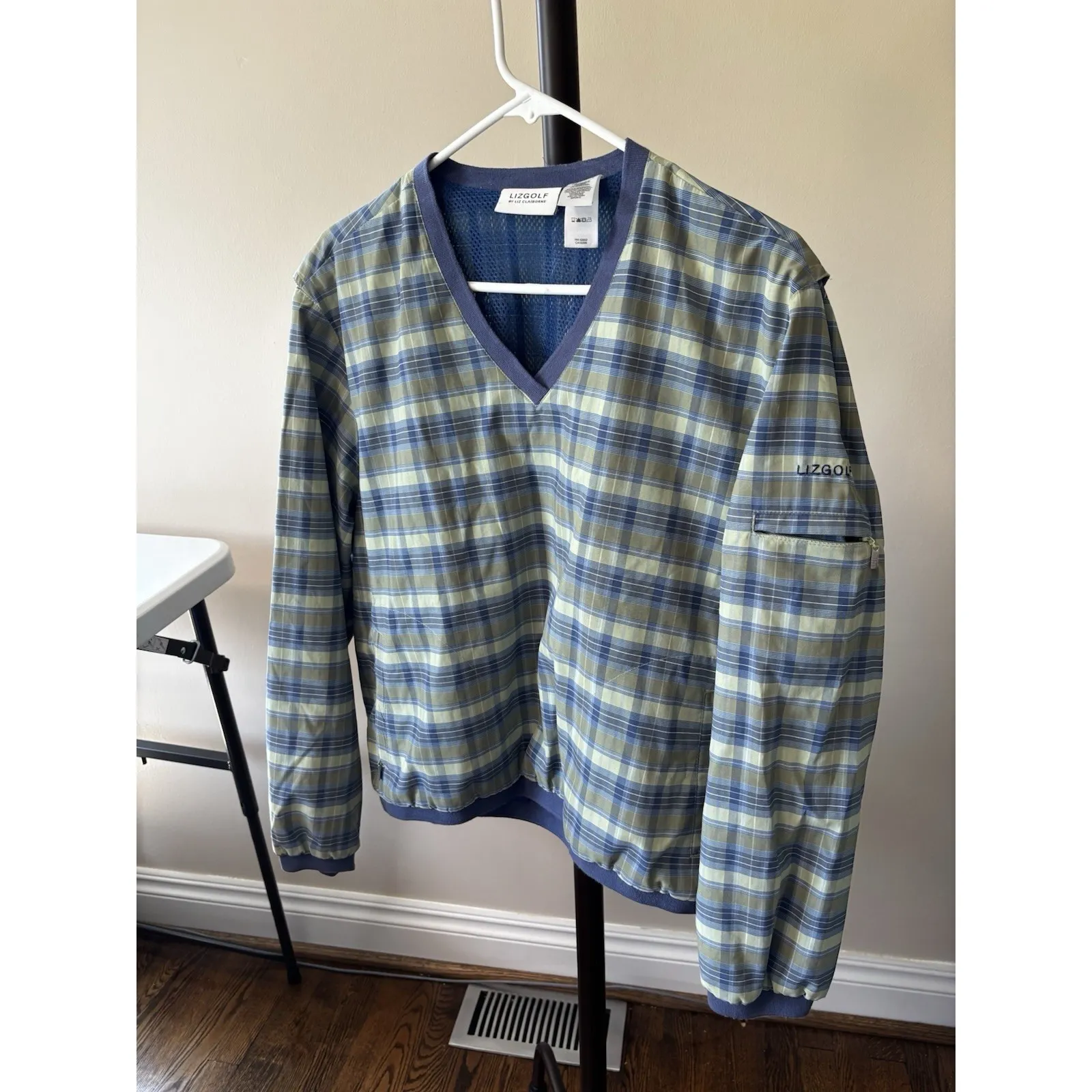 Liz Golf Women's Collared Mesh Lined Pullover Windbreaker Plaid Size‎ Large Blue - Image 2