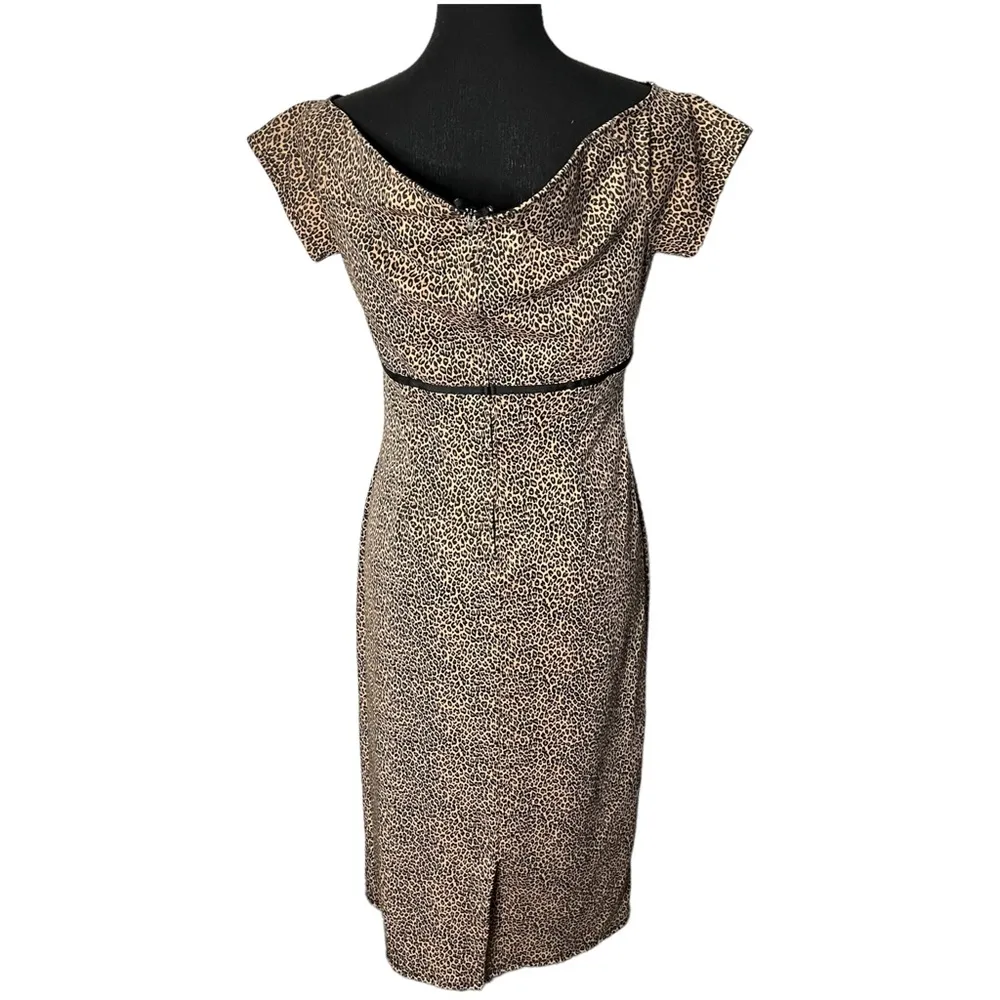 Bettie Page Women’s Black & Gold Cheetah Off To Brunch Midi Pinup Dress Size 4. - Image 3