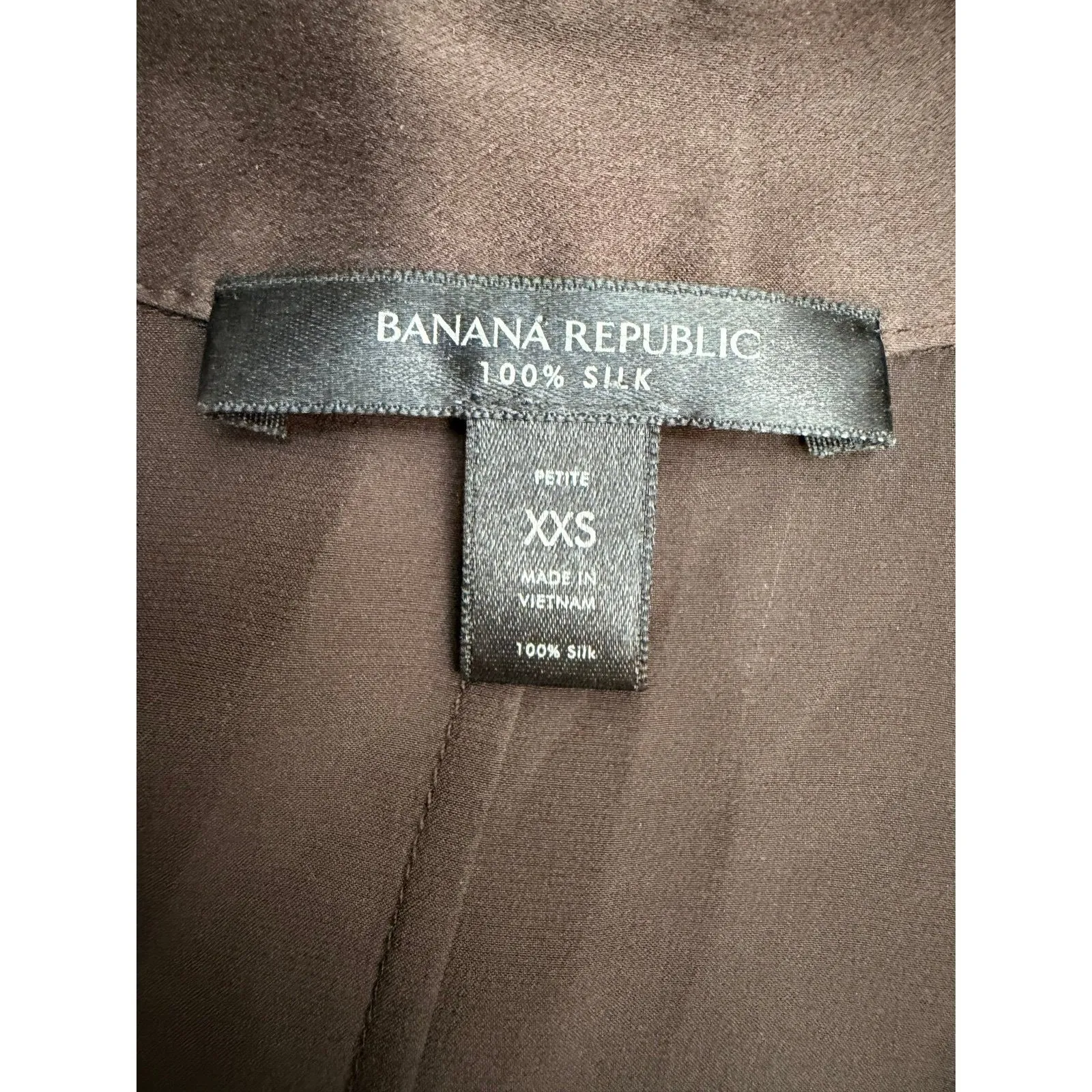 Banana Republic 100% Silk Brown Shirt Dress Petite XXS Button Front - Image 7