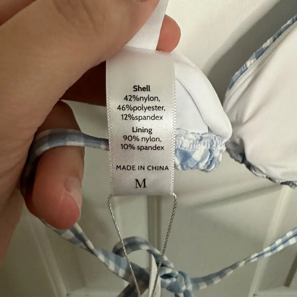 ANDIE  Swim The String Bikini Top Blue Gingham Triangle Size Medium NEW - Image 6