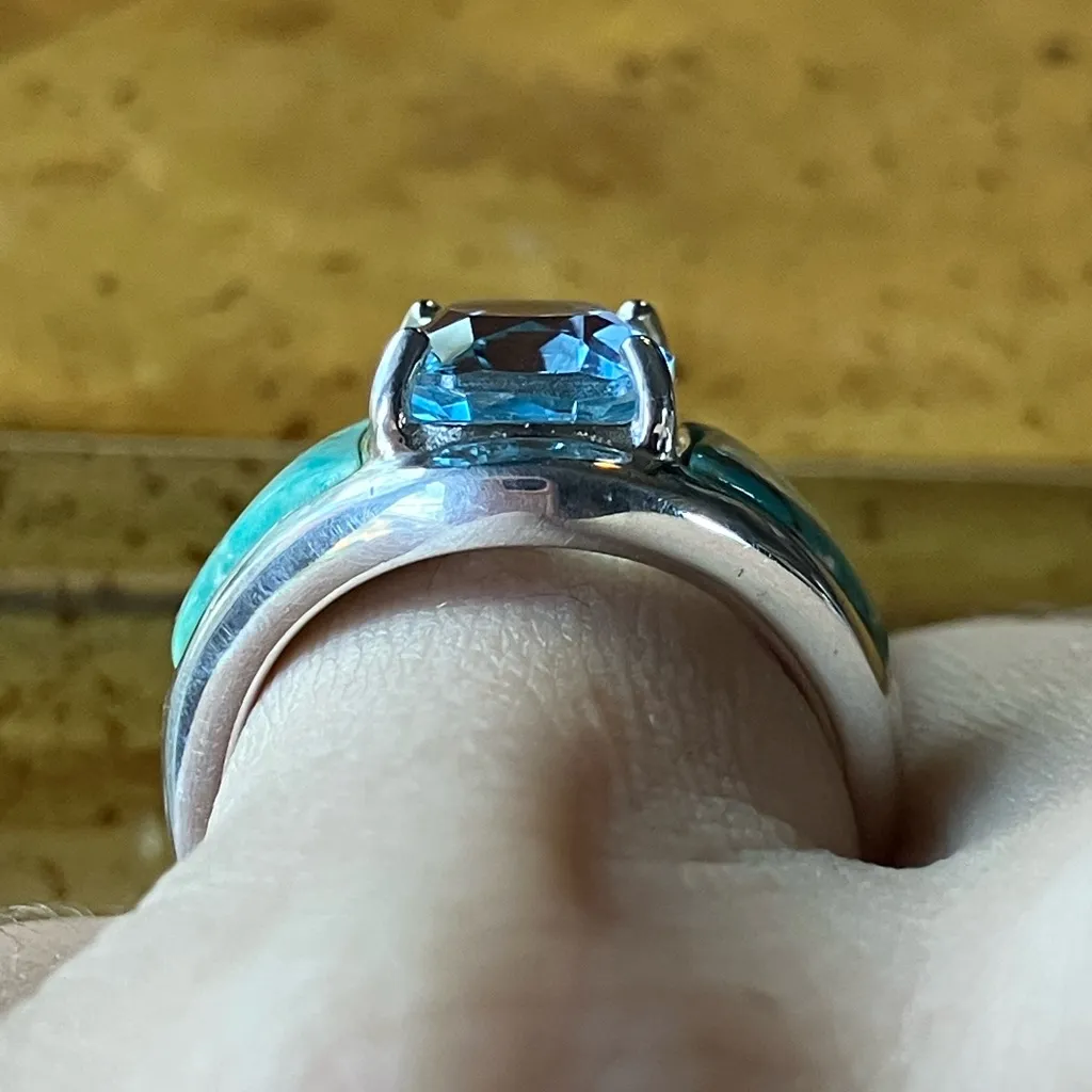 Sky Blue Topaz Mojave Turquoise Sterling Silver Ring Size 5.75 - Image 2