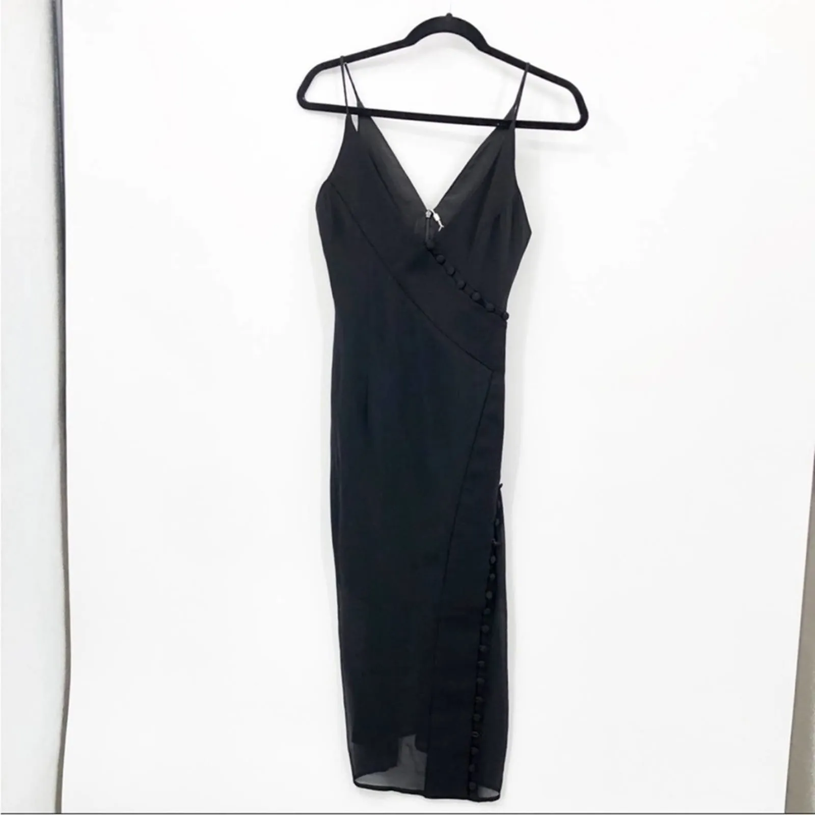 C/MEO Collective Presence Black Midi Sheath Sheer Dress V Neck Sleeveless S NEW - Image 6