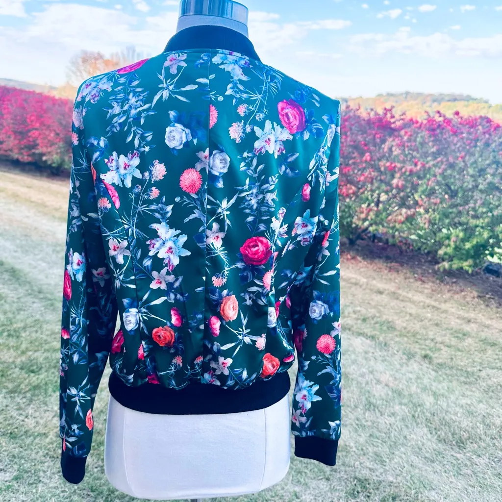 Allegra K women's floral print zip-up bomber jacket - Image 12