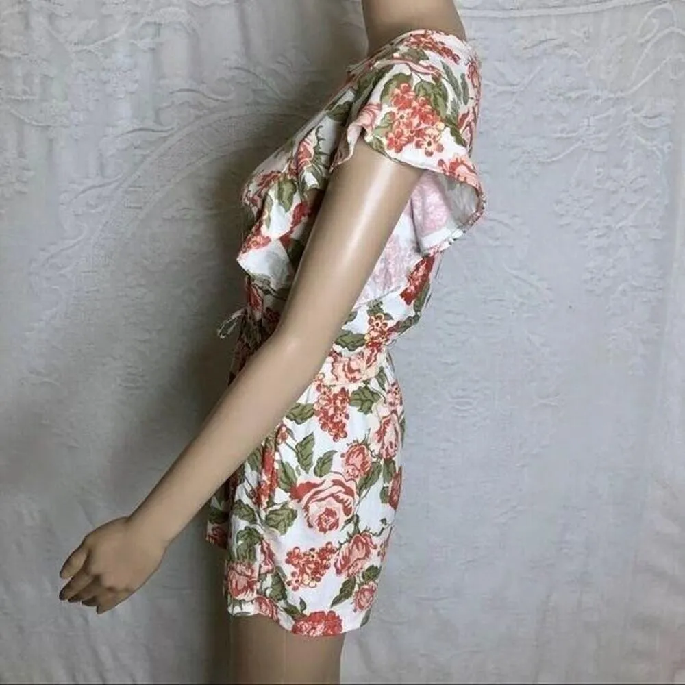 White Floral Short Sleeved Romper - Image 2