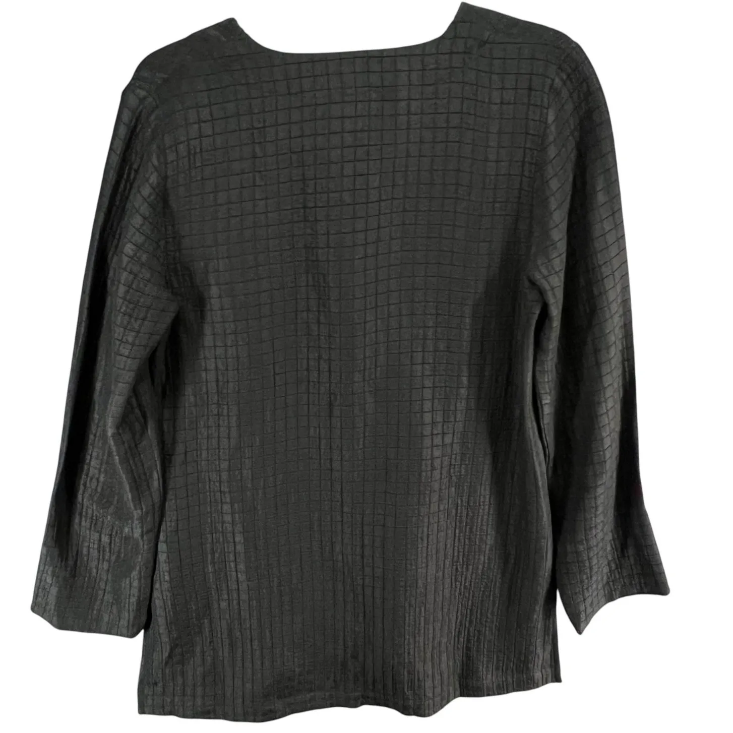 Eileen Fisher Jacket XS Black Silk Crepe Quilted Frog Buttons Mandarin Timeless - Image 5