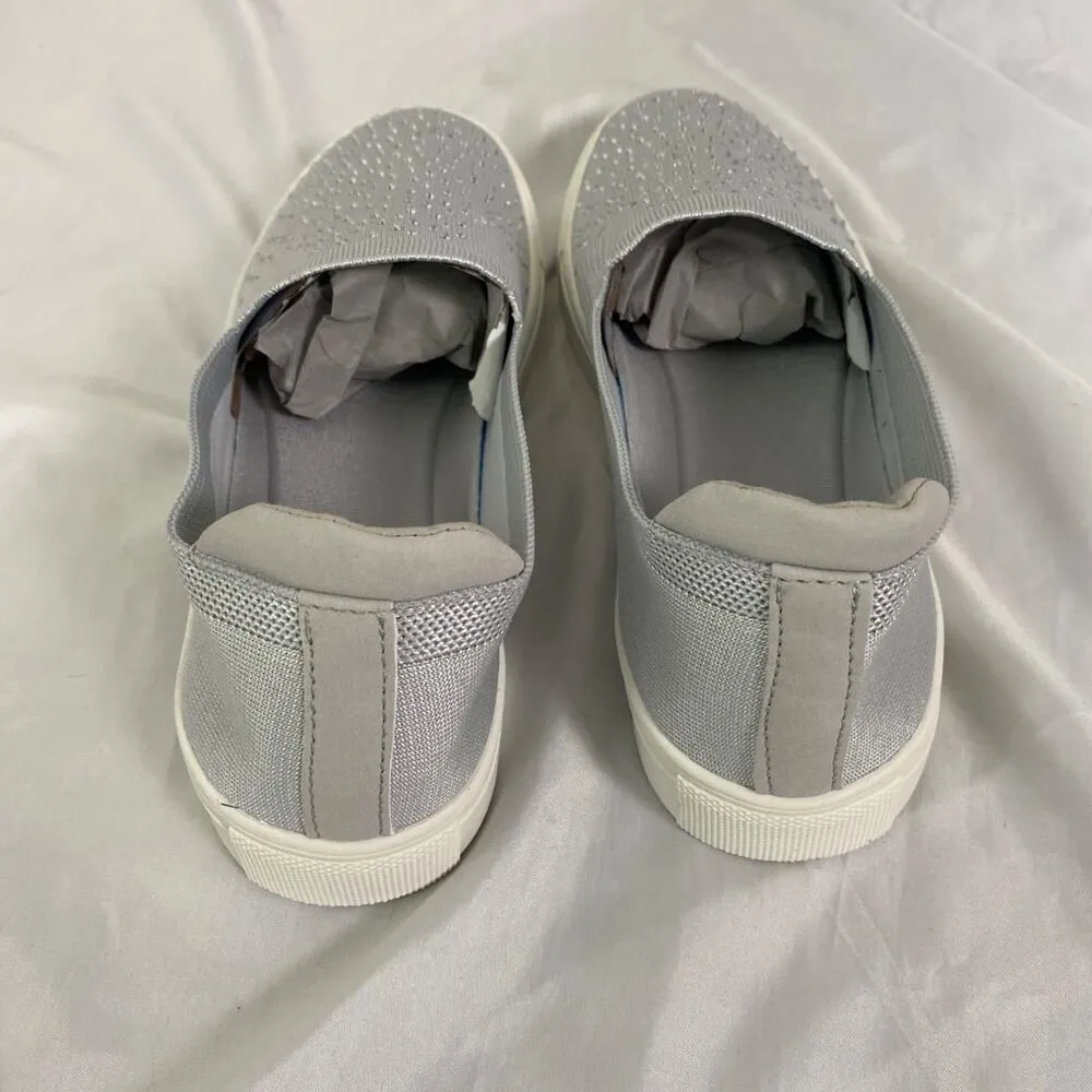 Cute Rhinestone Coquette Gray Silver Pull On Slip On Sneaker US 9 Comfort View - Image 6