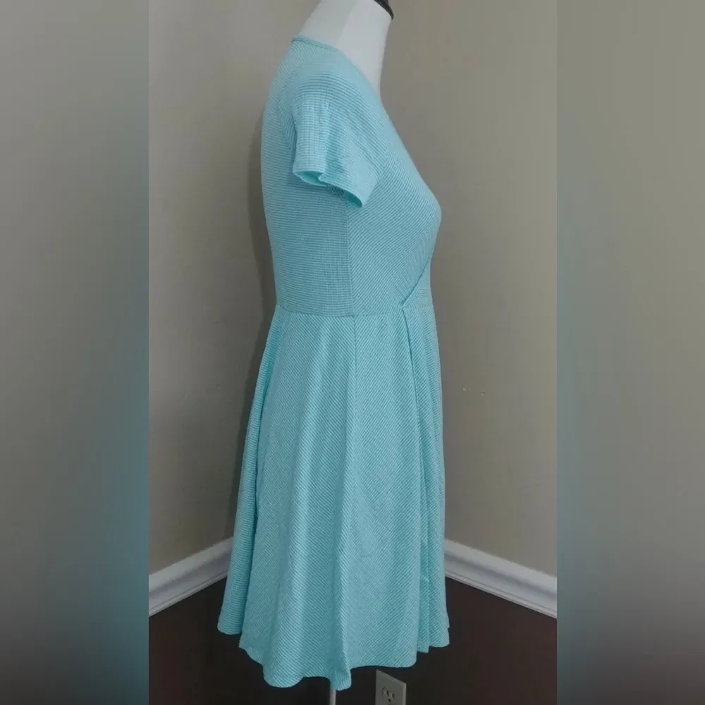 Mint & White V-Neck Short Fit & Flare Textured Modcloth Dress by Sweet Claire - Image 3