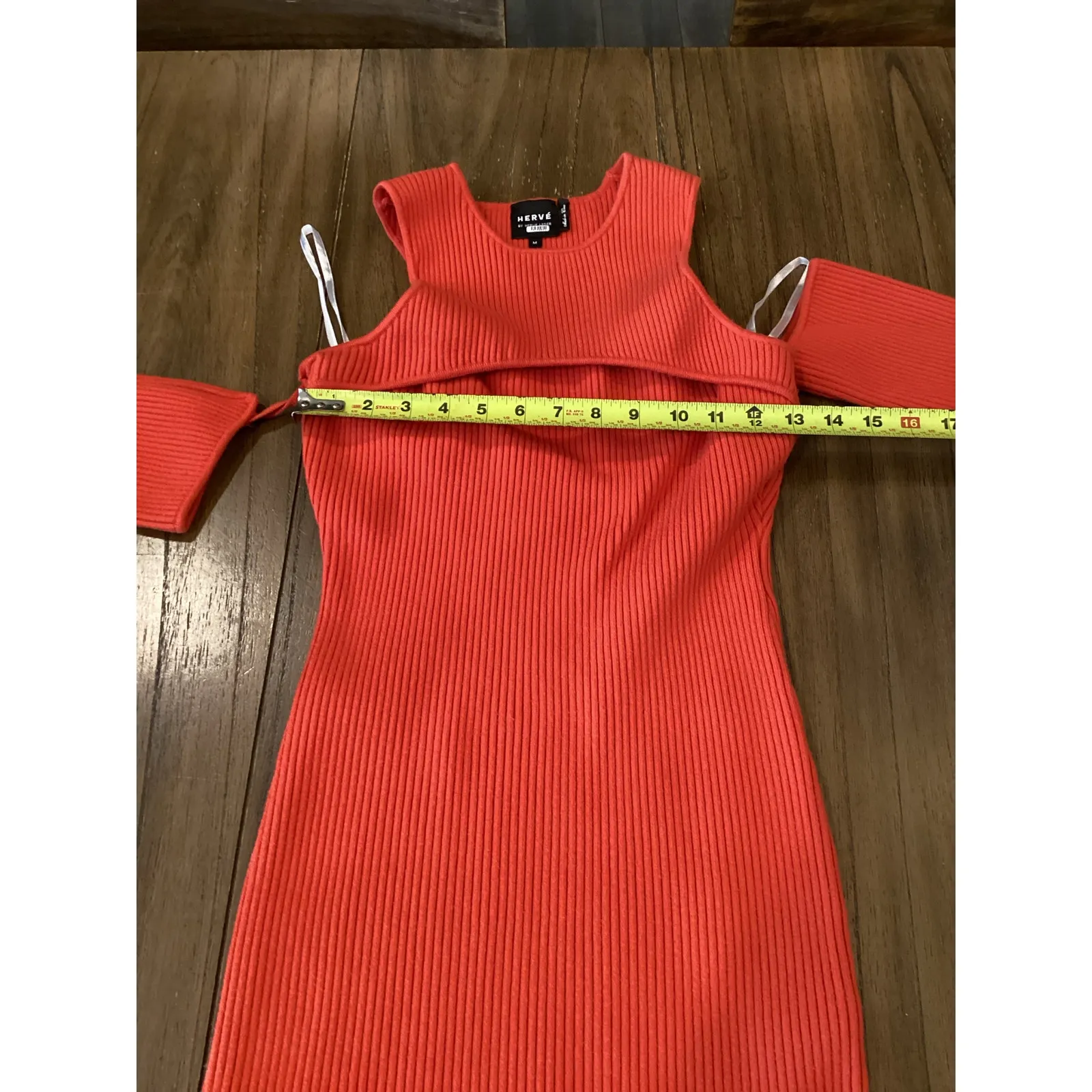 Herve By Herve Leger Orange Ribbed Knit Long Sleeve Cold Shoulder Mini Dress M - Image 6
