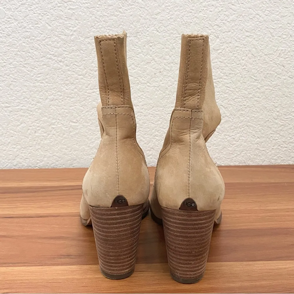 UGG “Thames” Nude Suede Leather Ankle Heeled Boots in Wet Sand Color Size 6 - Image 6