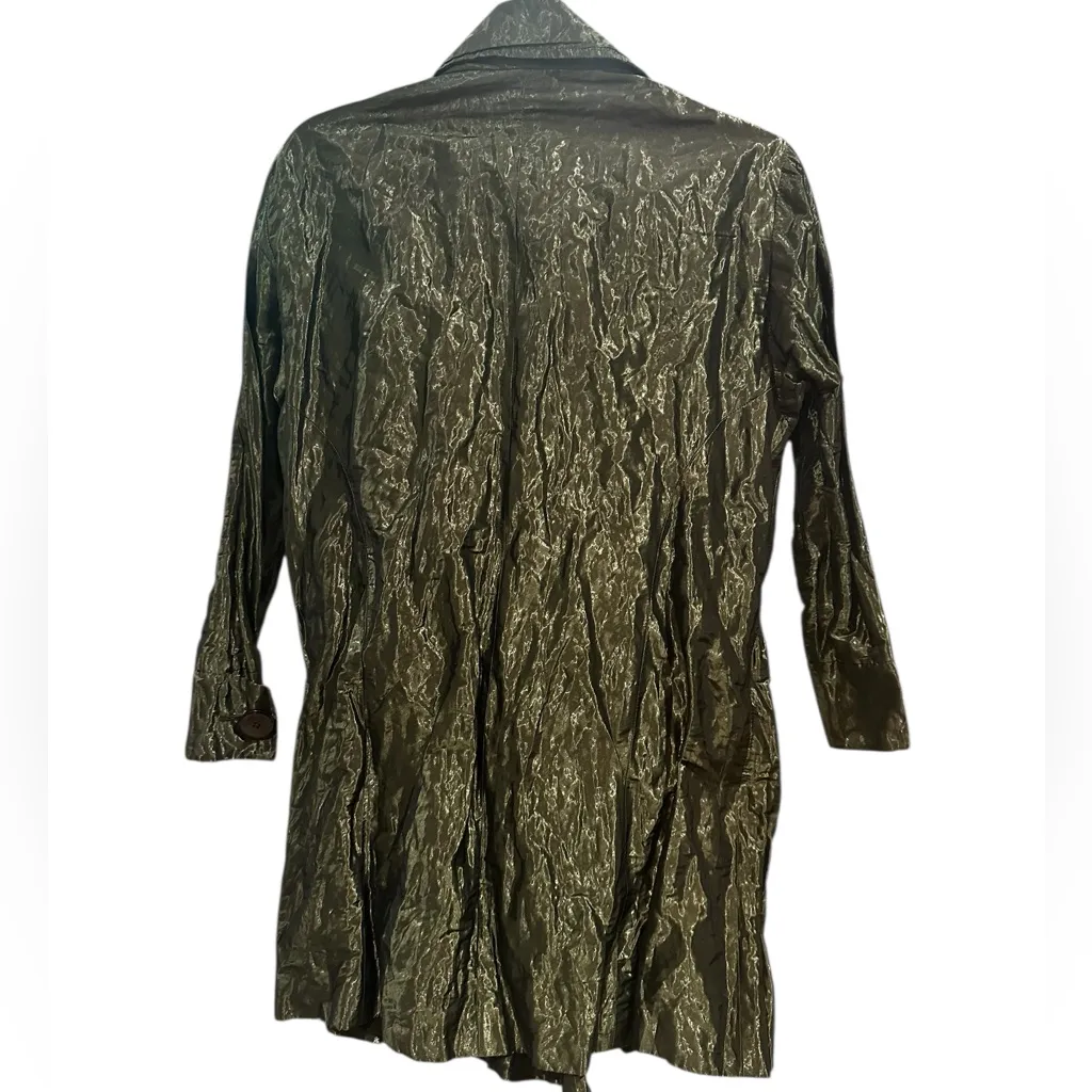 Vintage Carlisle Metallic Crinkled Double Breasted Green 3/4 Sleeve Pea Coat 8 - Image 3