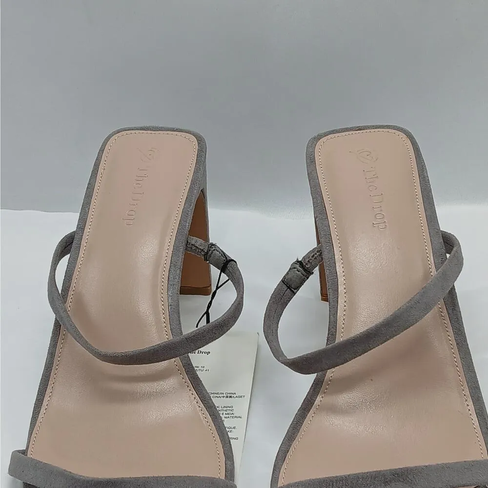 The Drop Avery Square Toe Sandals Womens 10 Gray Faux Suede Strappy Heels Shoes - Image 5
