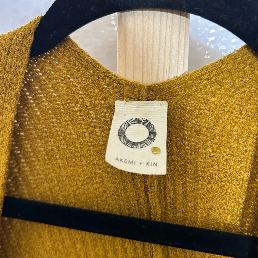 Anthropologie Akemi + Kin Mustard Yellow Knit Short Sleeve Cardigan - Image 3