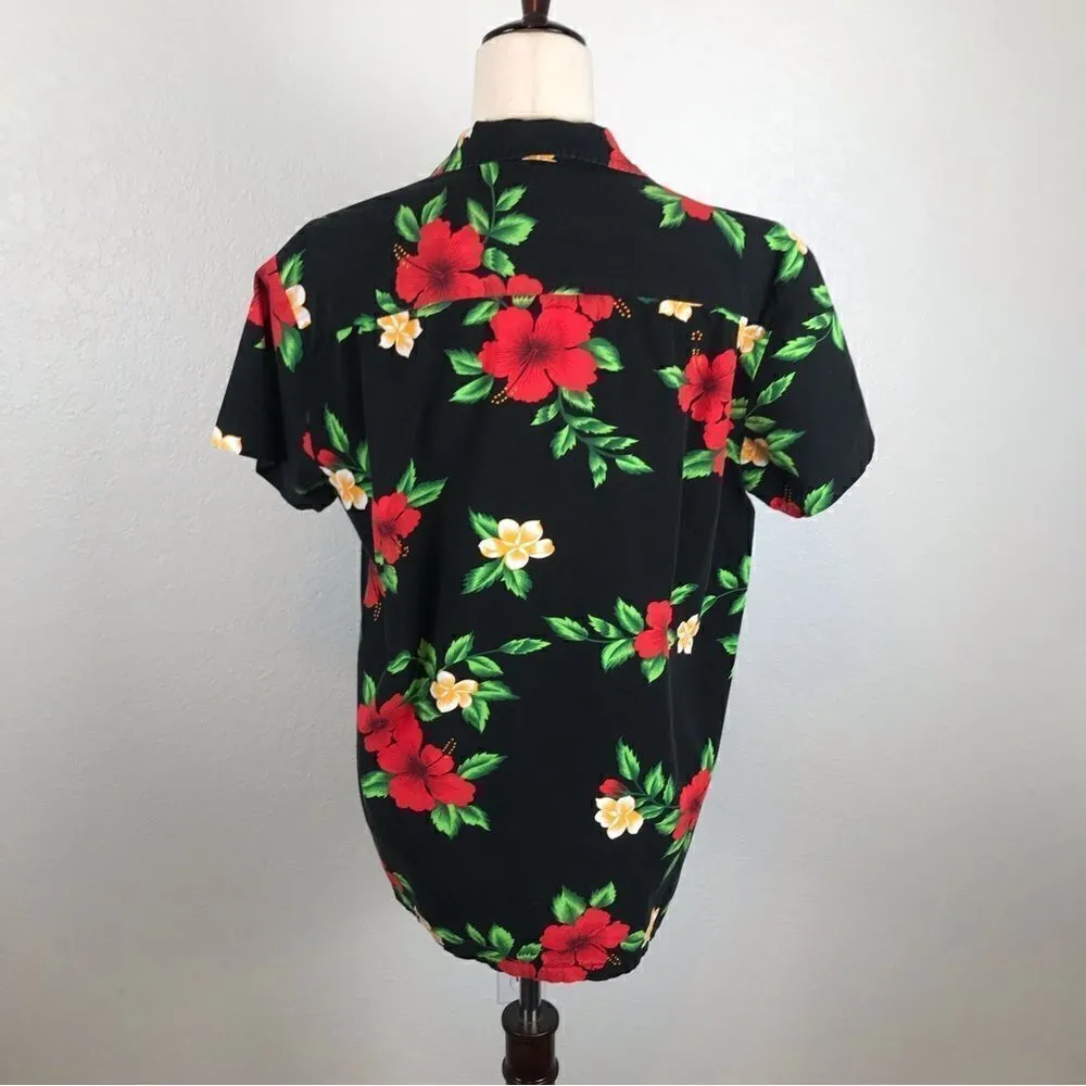 Vintage Royal Hawaiian Creations red Hibiscus button down shirt M Black Size M - Image 3