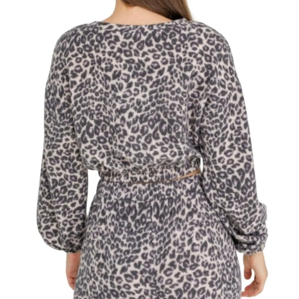 Le lis  Leopard Print Cropped Light Fleece Pullover Cream Pink Size Small NWT - Image 2