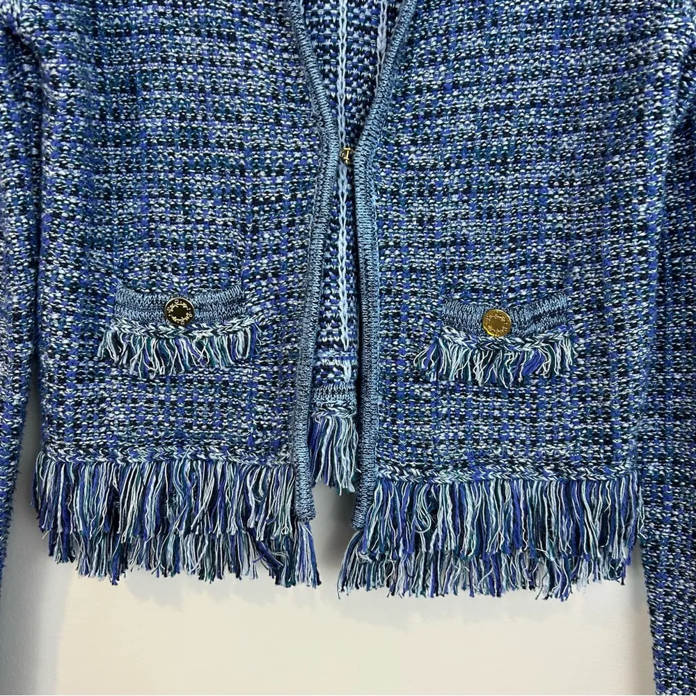 Lilly Pulitzer Simona Blue Oyster Day Navy Exotic Tweed Cardigan/Jacket XXS - Image 13