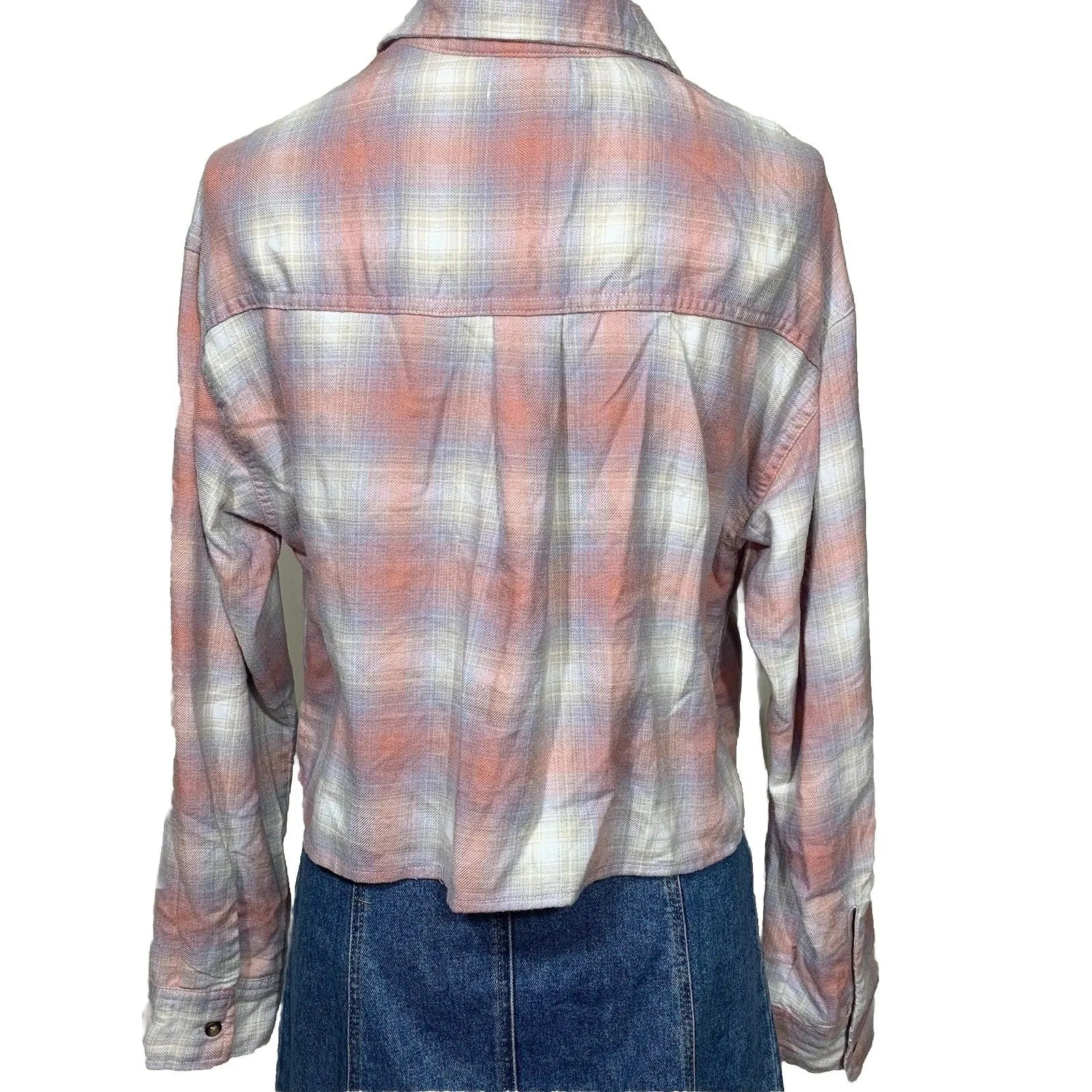 Hollister Pink Purple Plaid Flannel Shirt Women’s Small Button Down Viscose Blen - Image 3