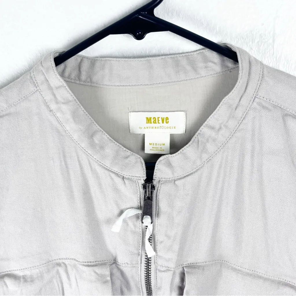 ANTHROPOLOGIE MAEVE Linen Blend Cinch Waist Flap Pocket Full Zip Jacket Medium - Image 9