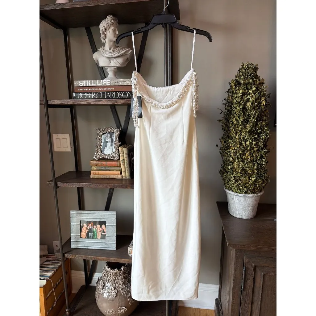 retrofete Abilene Beaded Off The Shoudler Maxi Dress White Womens Size Small - Image 10