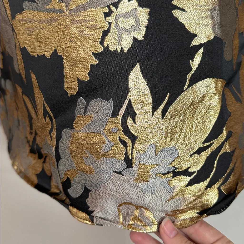 Chicwish Black  Golden Bouquets Jacquard A-Line Flowing Midi Skirt size XL - Image 7