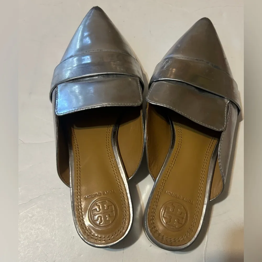Tory Burch Pointed Toe Slip On 
Sandal Metallic Silver Womens 6.5 - Image 3