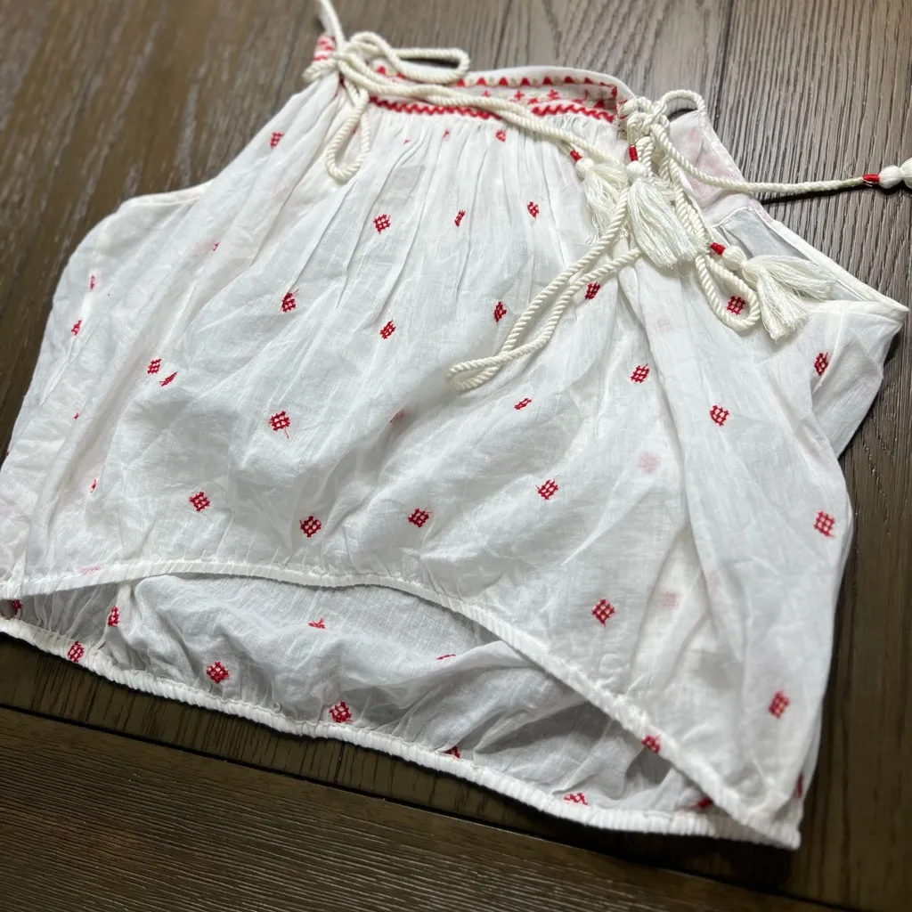 FREE PEOPLE Eternal Love Embroidered Top in White & Red Large - Image 3