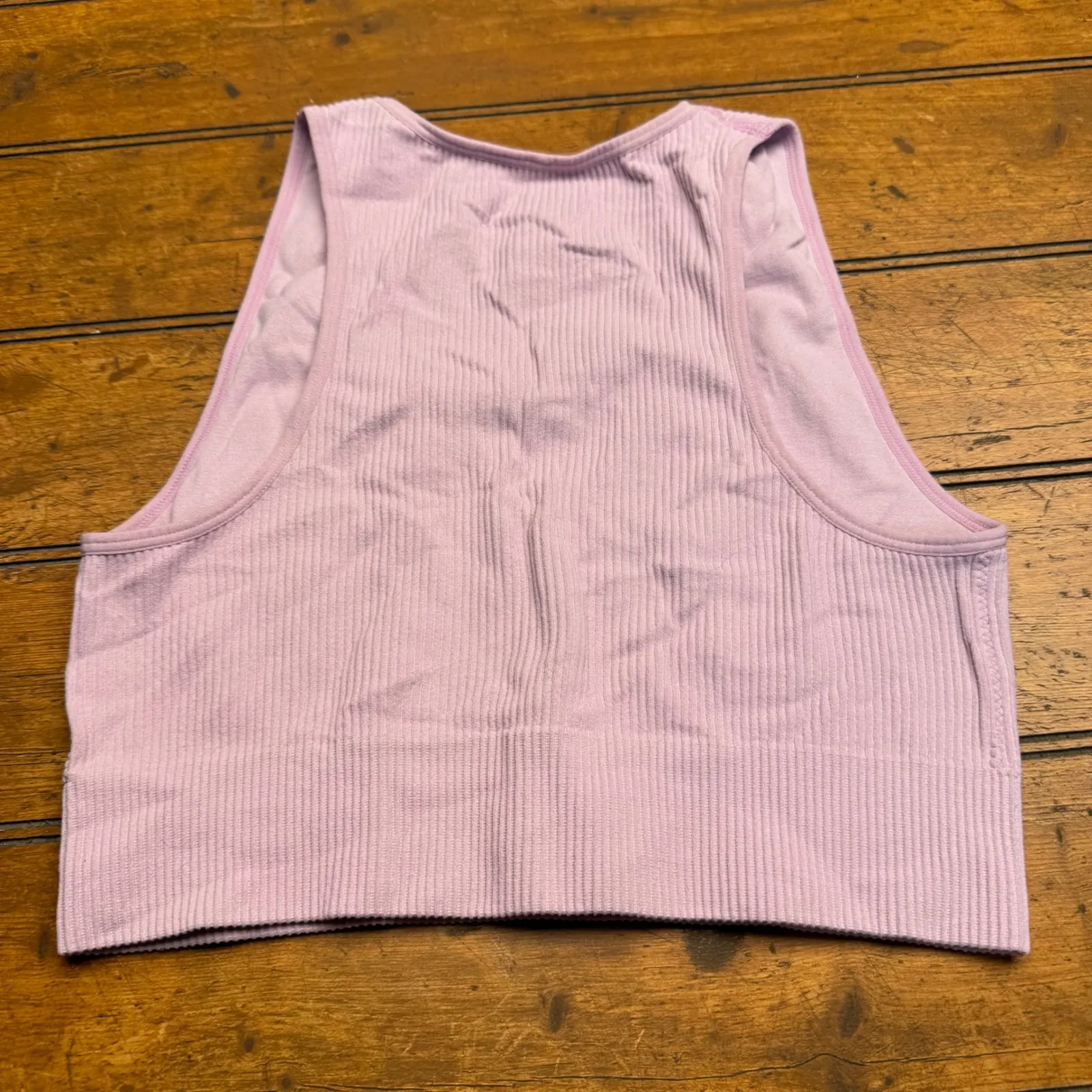 GARAGE Ribbed Cropped Tank Top Lilac Purple P S V Neck Sleeveless Seamless - Image 3