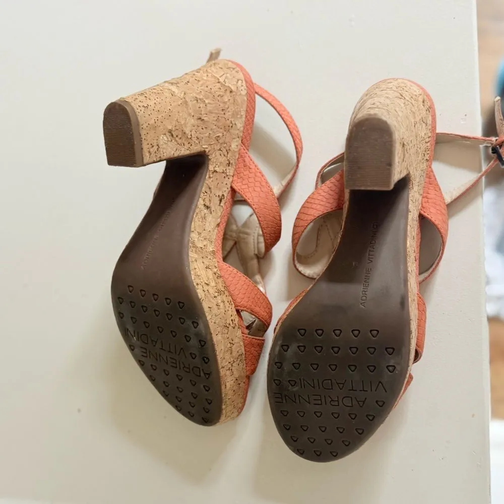 Adrienne Vittadini orange leather wedge size 9 Platform Cork Wedge Sandal - Image 13