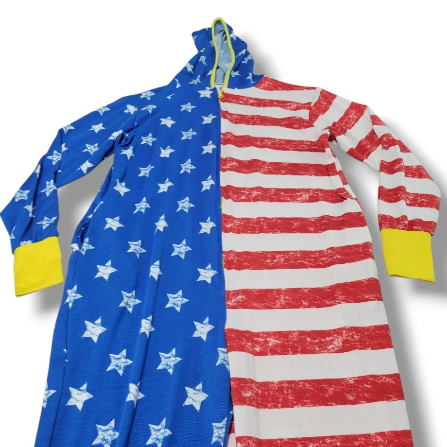 DC Comics  Wonder Woman Jumpsuit Size Large Lg Loungewear Sleepwear American Flag Print - Image 4
