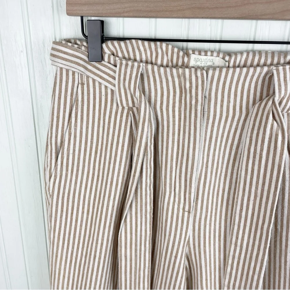 Spartina 449 Lawton Stripe Crop Pant in Tannin Stripe Hemp Cotton Blend Size 6 - Image 7