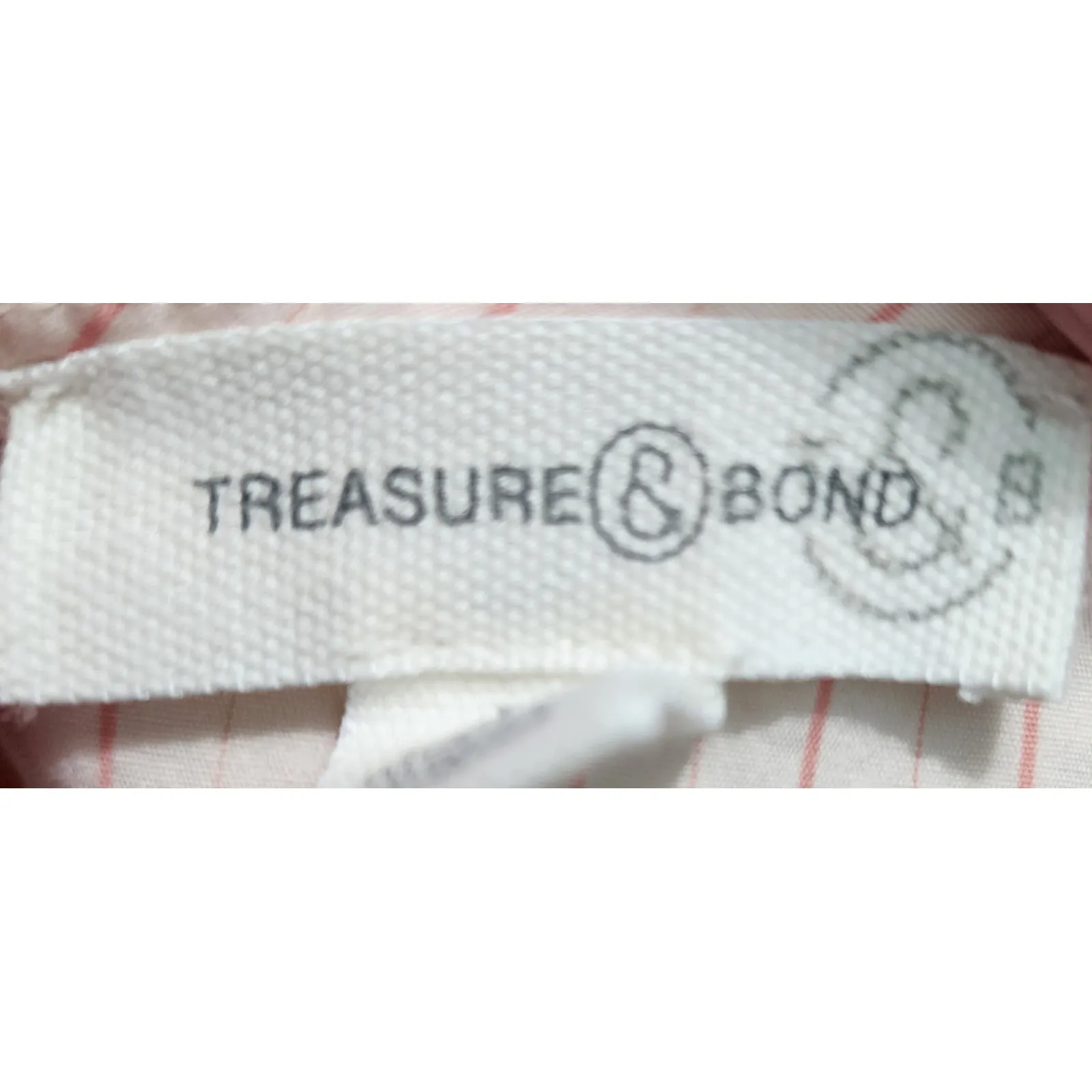 Treasure & Bond Striped Puff Sleeve Button Back Blouse‎ Womens Medium Pink White - Image 4