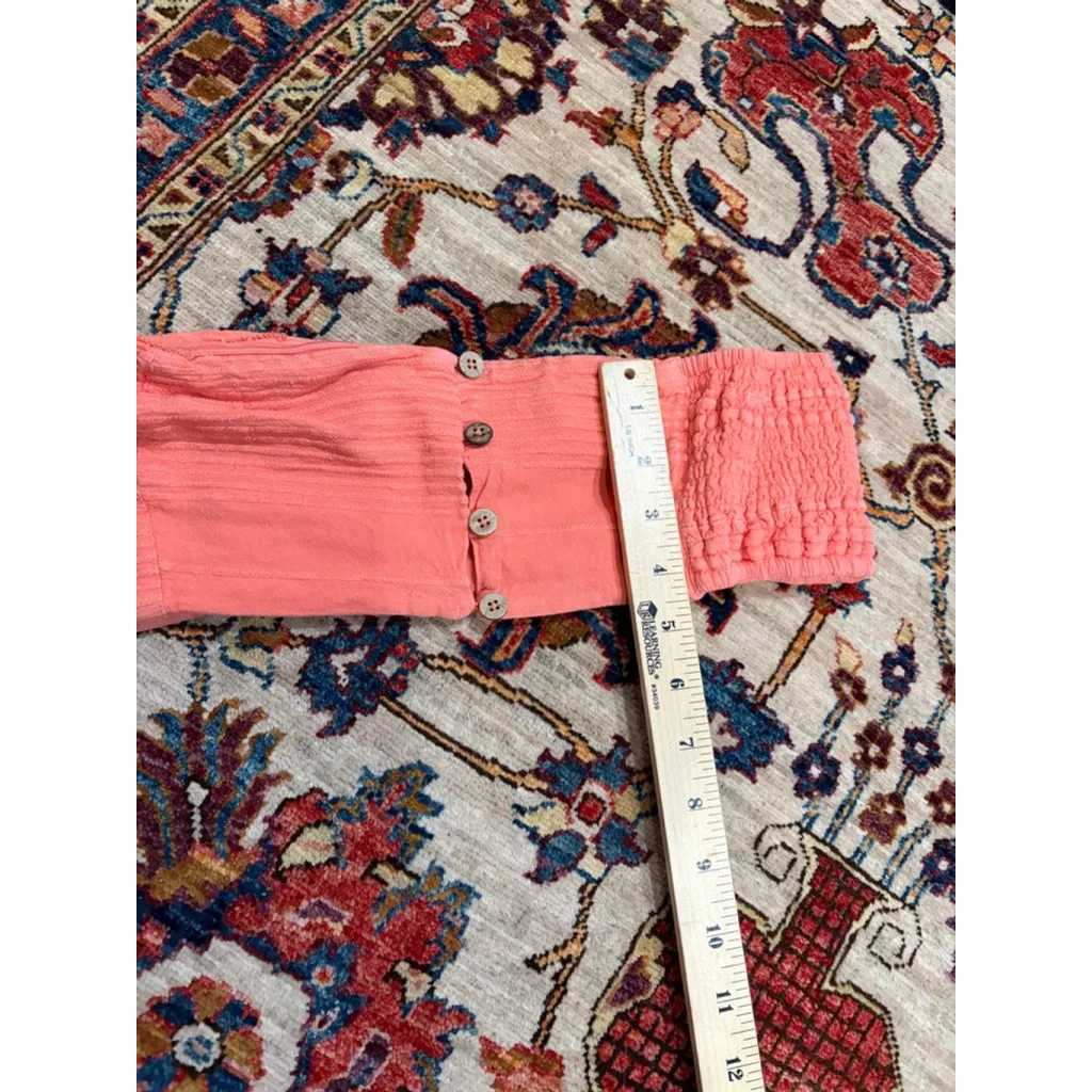 Free People Coral Smocked Crop Top Women’s Medium Summer Boho Festival FP - Image 5