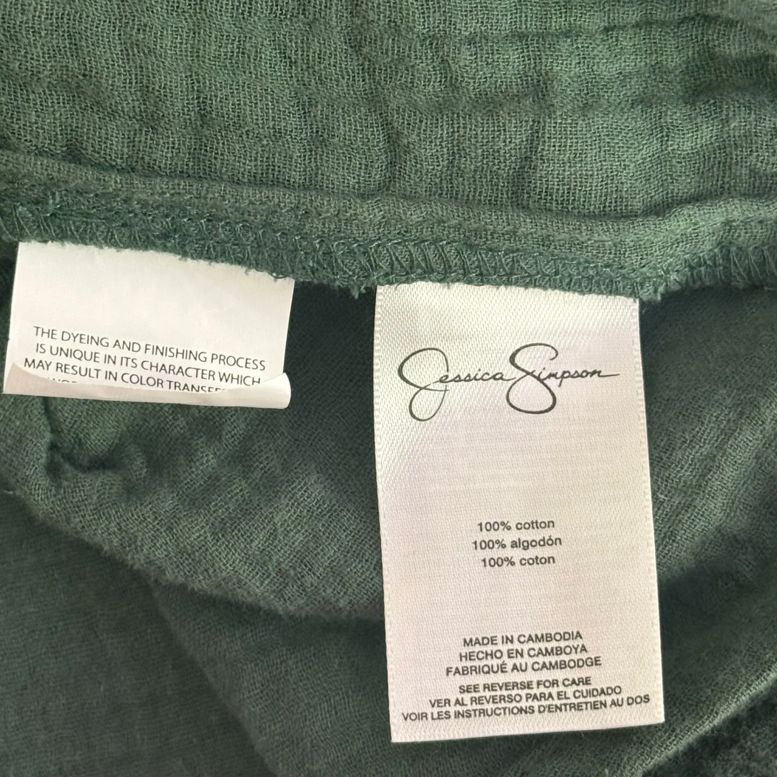 Jessica‎ Simpson Gauze Button Down Shirt Green Women Size L Minimalist Coastal - Image 6