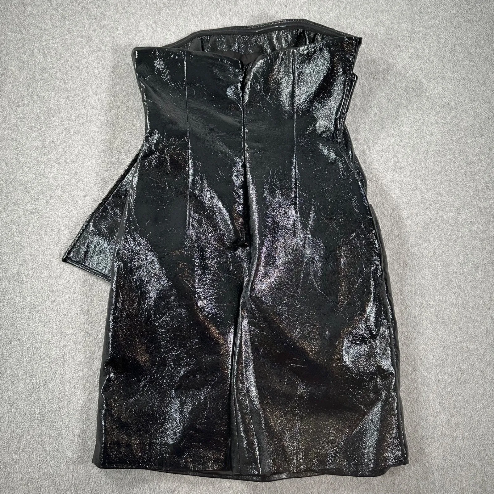 Misha Strapless Ellie Mini Dress Womens 4 Black Faux Patent Leather Corset Drape - Image 6