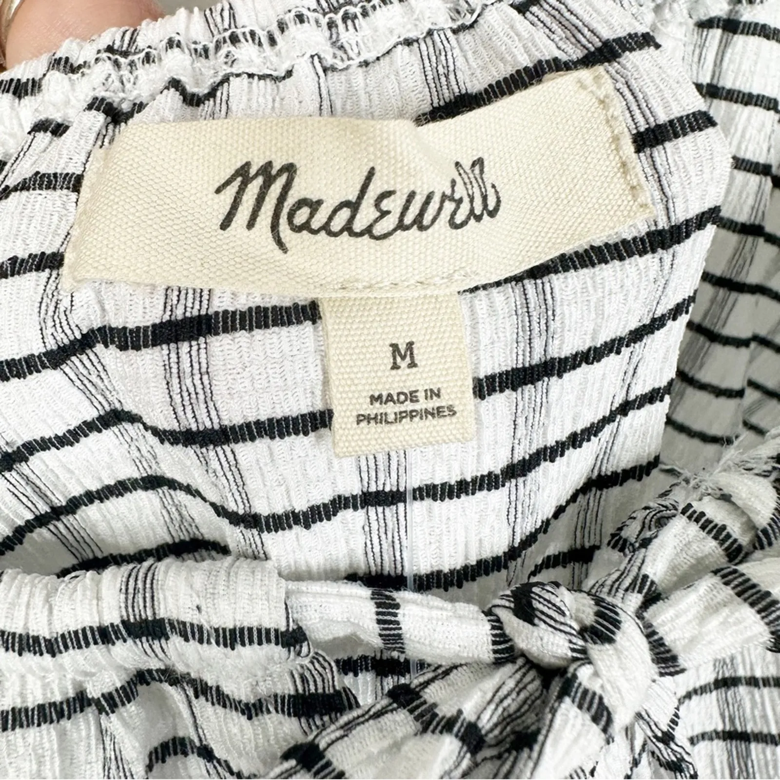 NEW Madewell Size Medium Omaha White Black Gingham Tiered Puff Sleeve Shirt - Image 7