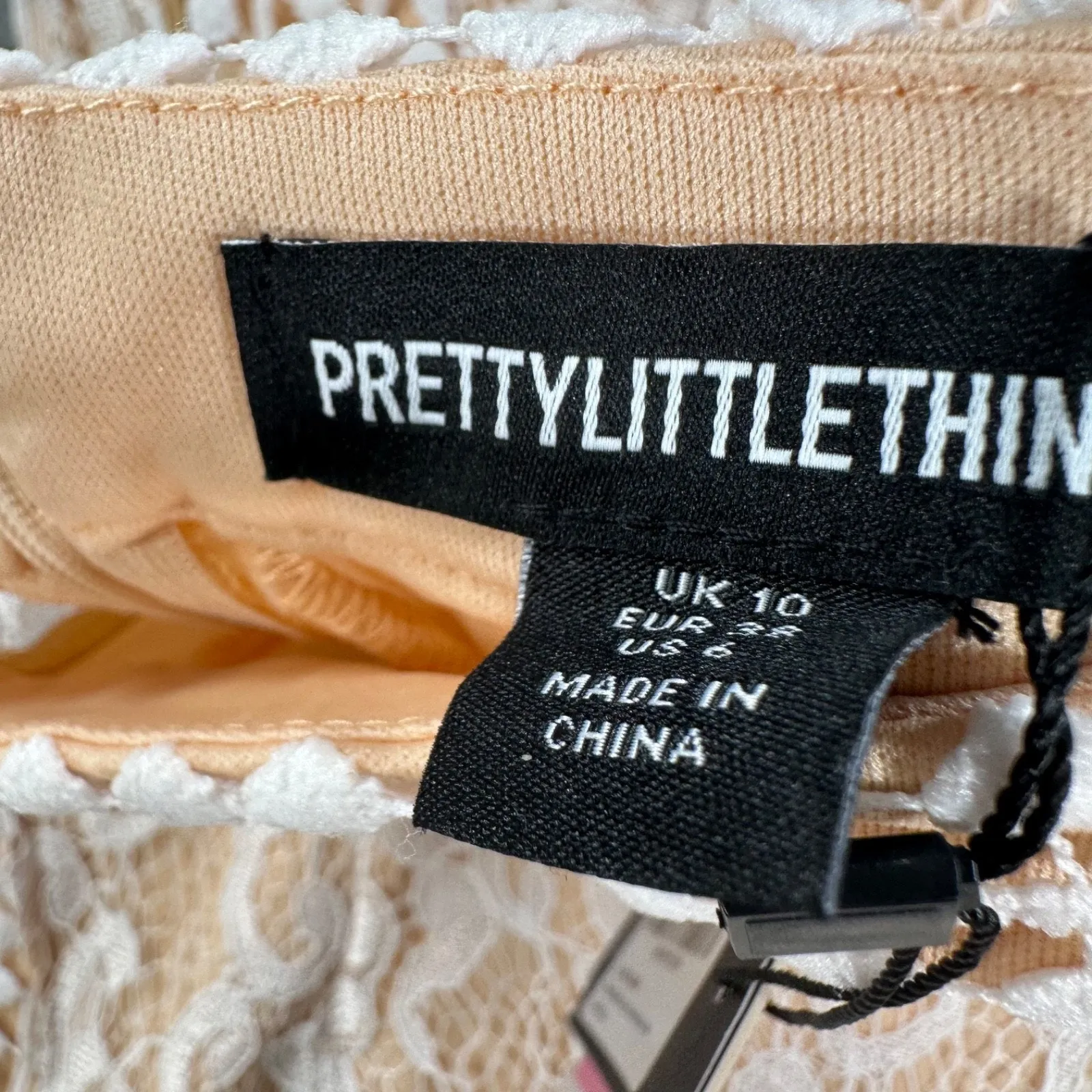 PrettyLittleThing White Lace High Neck Crochet Bodycon Dress Women's 6 New - Image 7