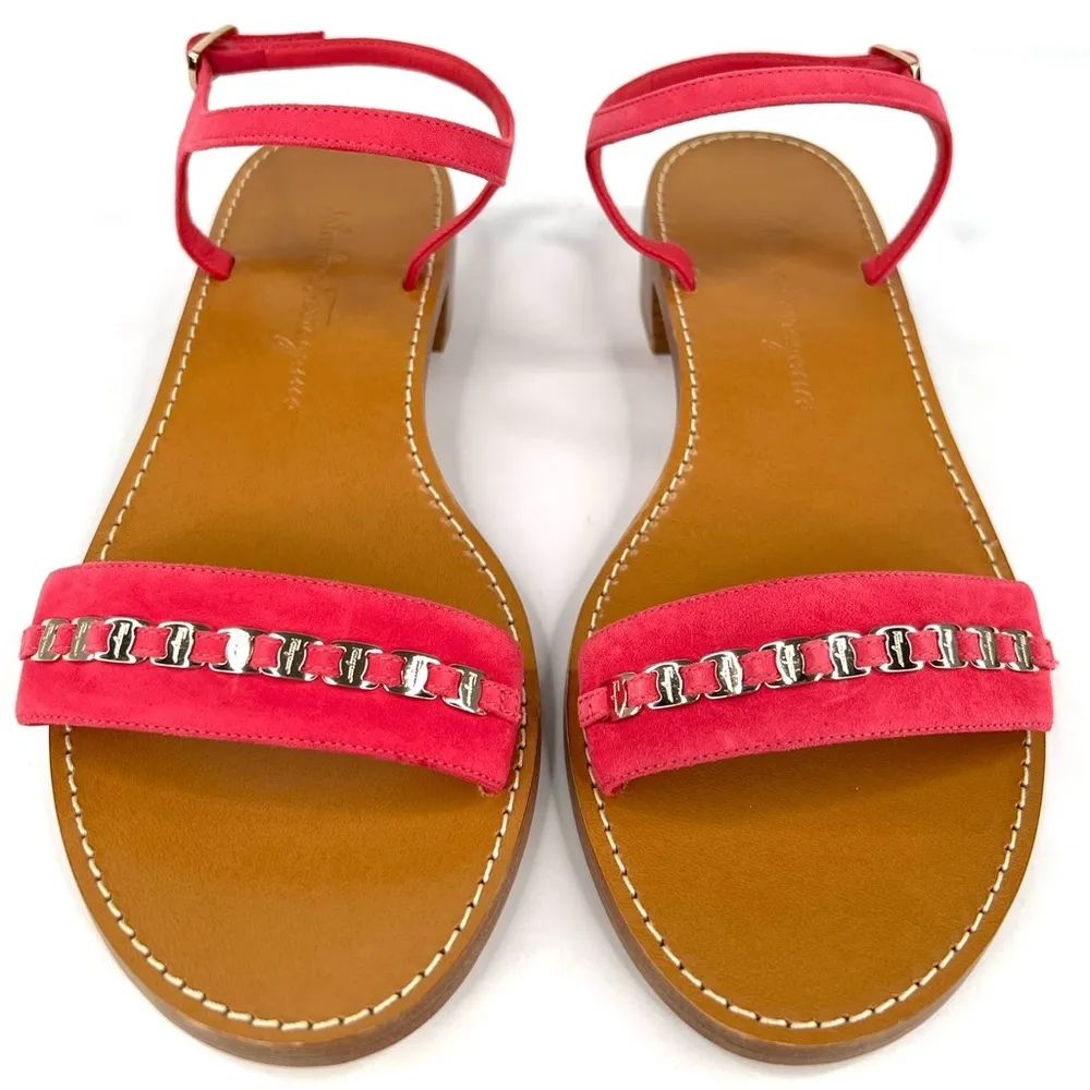 Salvatore Ferragamo Tremiti Gancini Chain Logo Pink Suede Ankle Strap Sandals 7 - Image 12