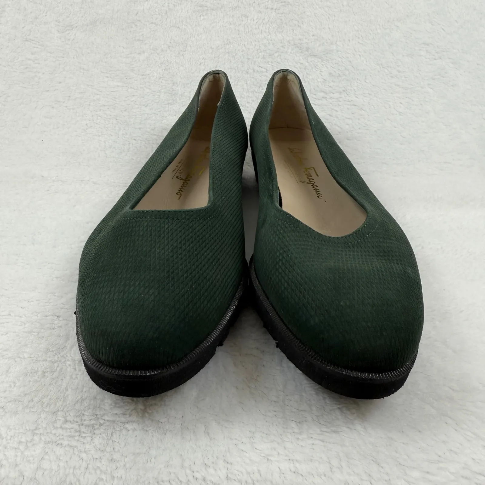Salvatore Ferragamo Boutique Green Leather Flats Loafers Size‎ 9 2A READ - Image 2