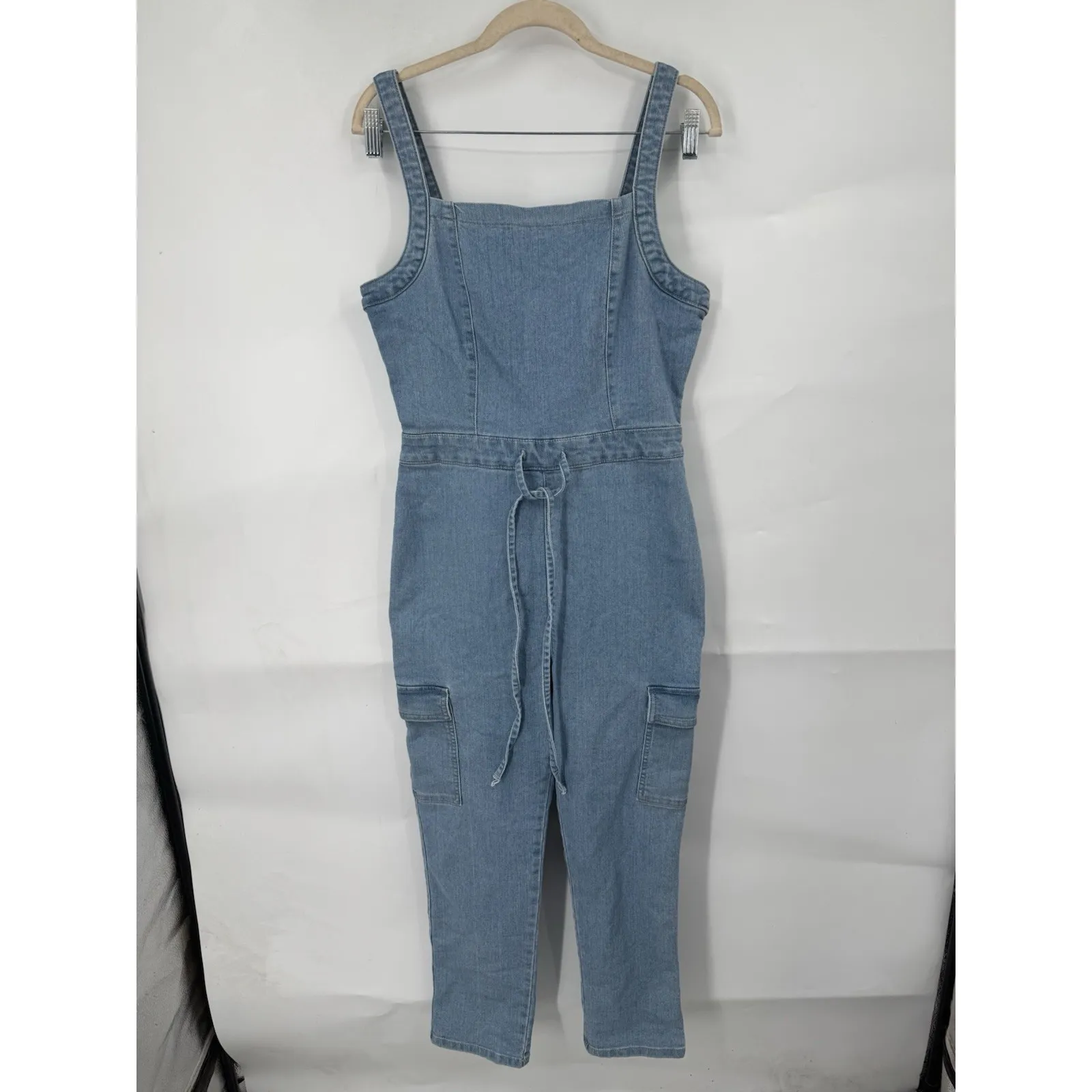 Tinseltown Belted Denim Jumpsuit Juniors Large Blue Preppy Grunge Skater Cargo - Image 2