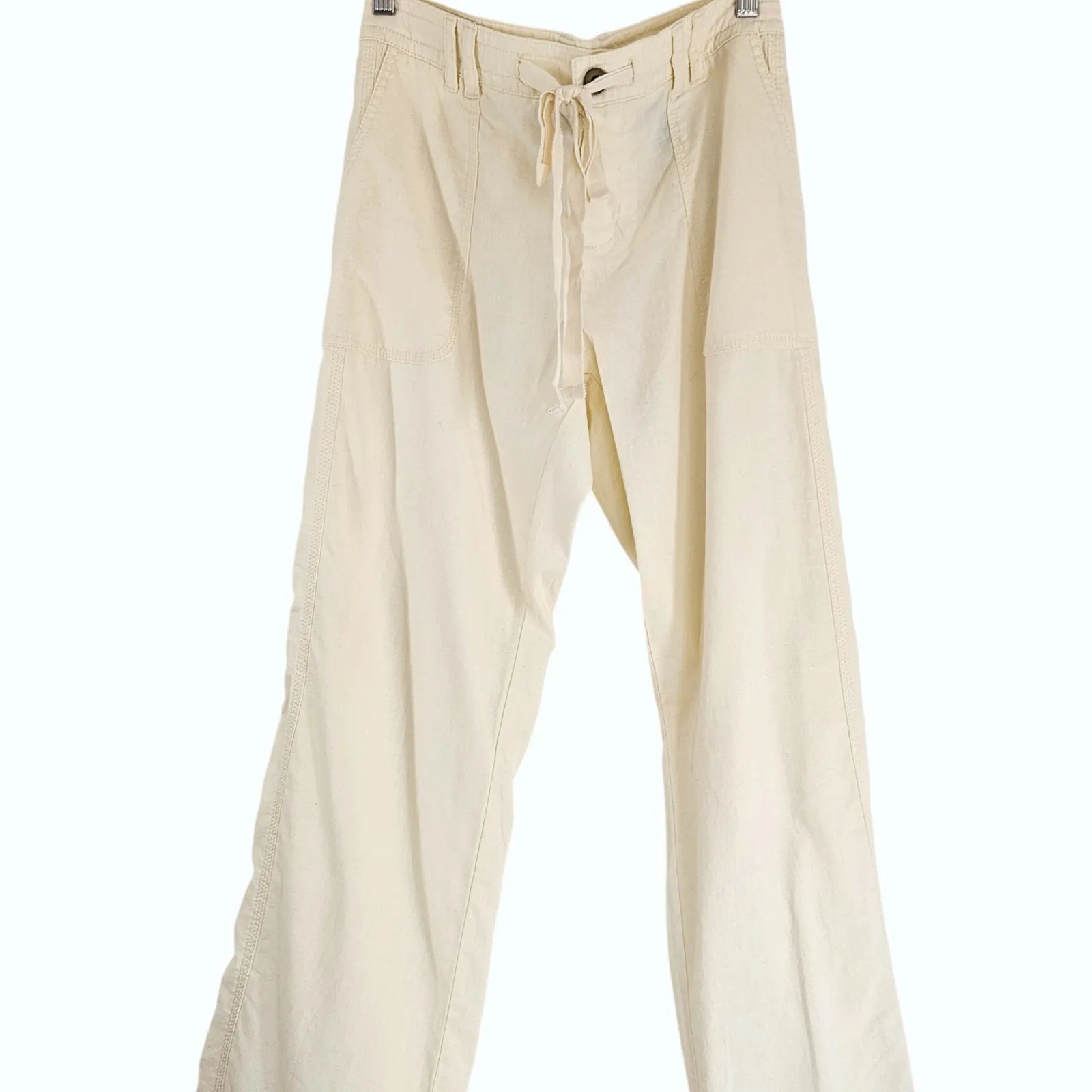 Norma Kamali Linen Wide Leg Drawstring Pants – Straw / Cream – Size L Coastal - Image 6