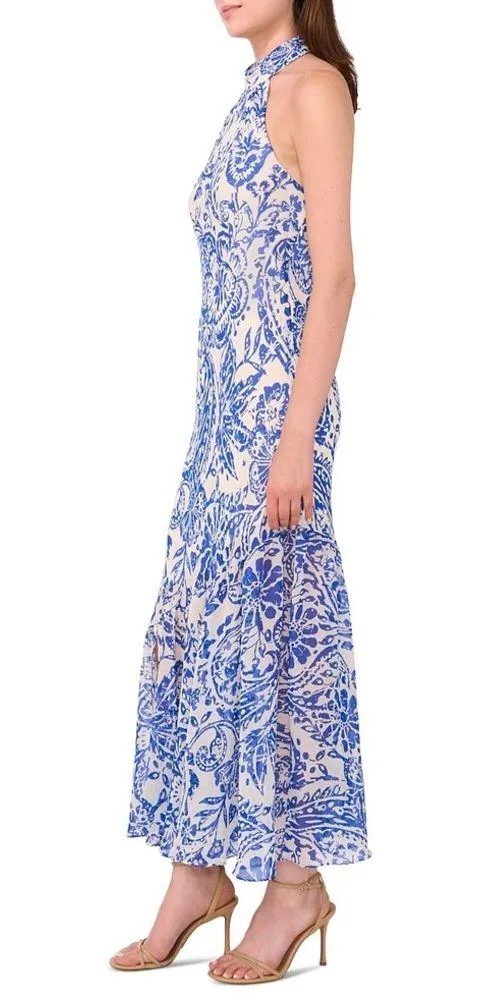 1.State Women's Printed Halter Open-Back Maxi Dress Marine Blue Sz S NWT - Image 3