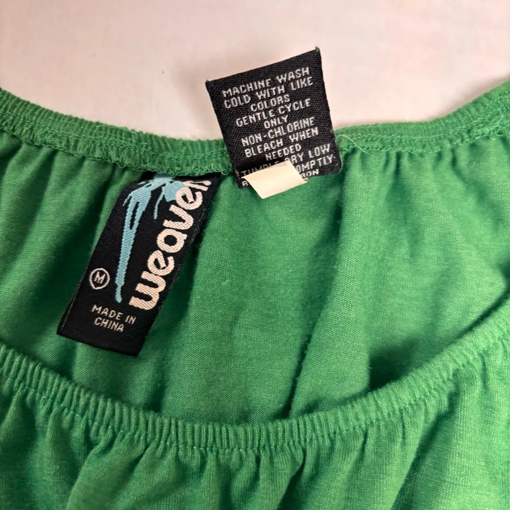 Weavers by FANG Vintage Green Baby Doll Top Y2K Braided Knot Indie Size Medium - Image 5