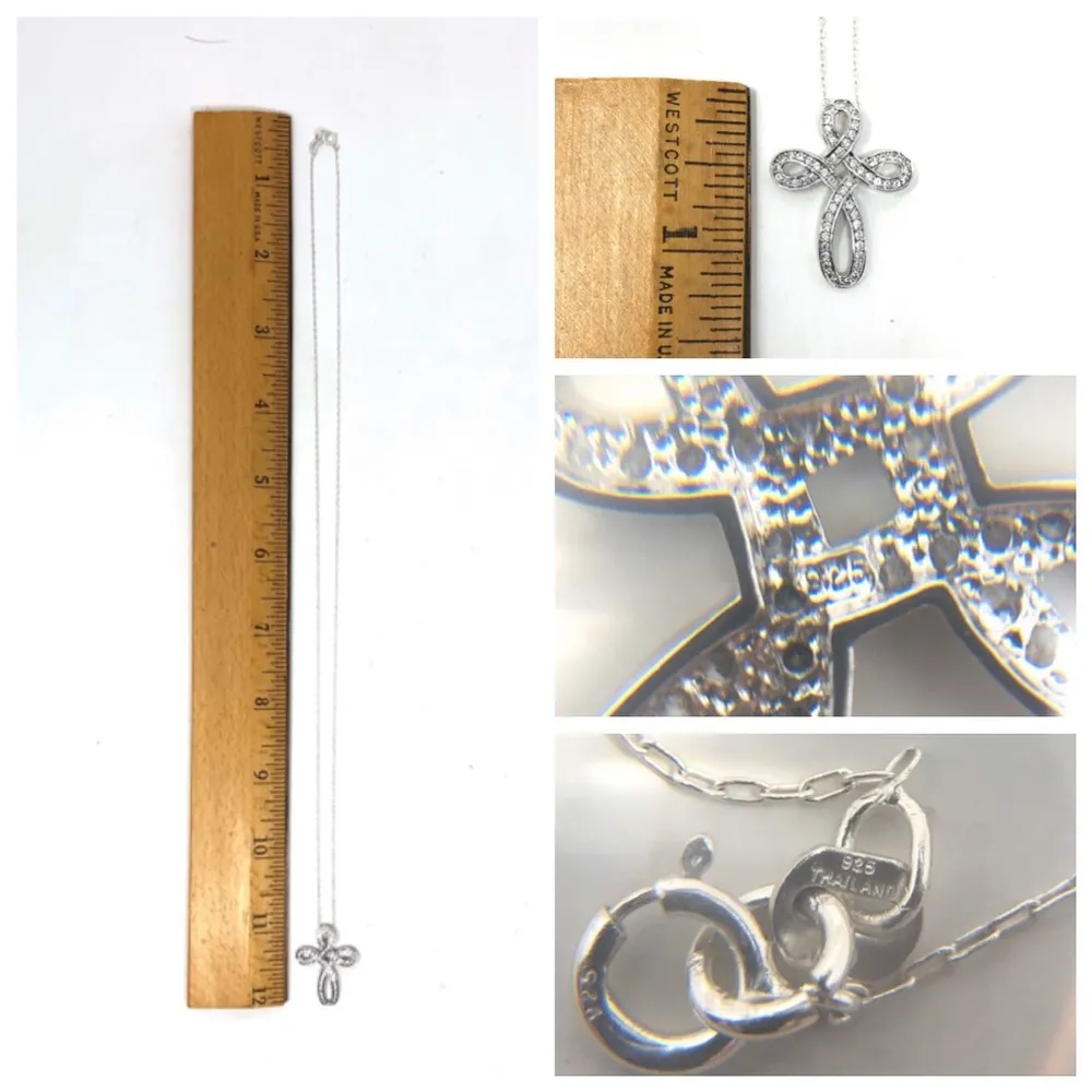 Lovely sterling silver cross, faux diamonds - Image 8