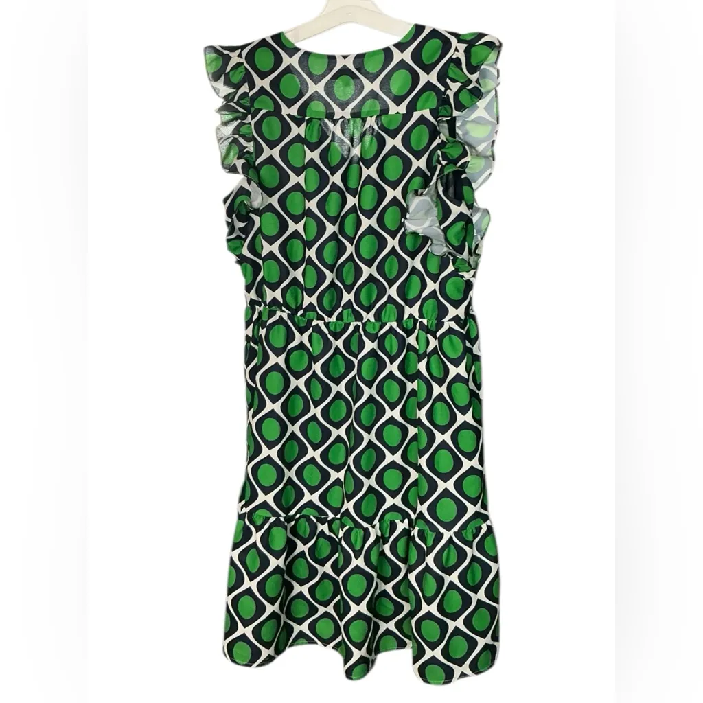 Jade Green and Black Patterned Midi Dress Size M - Image 3