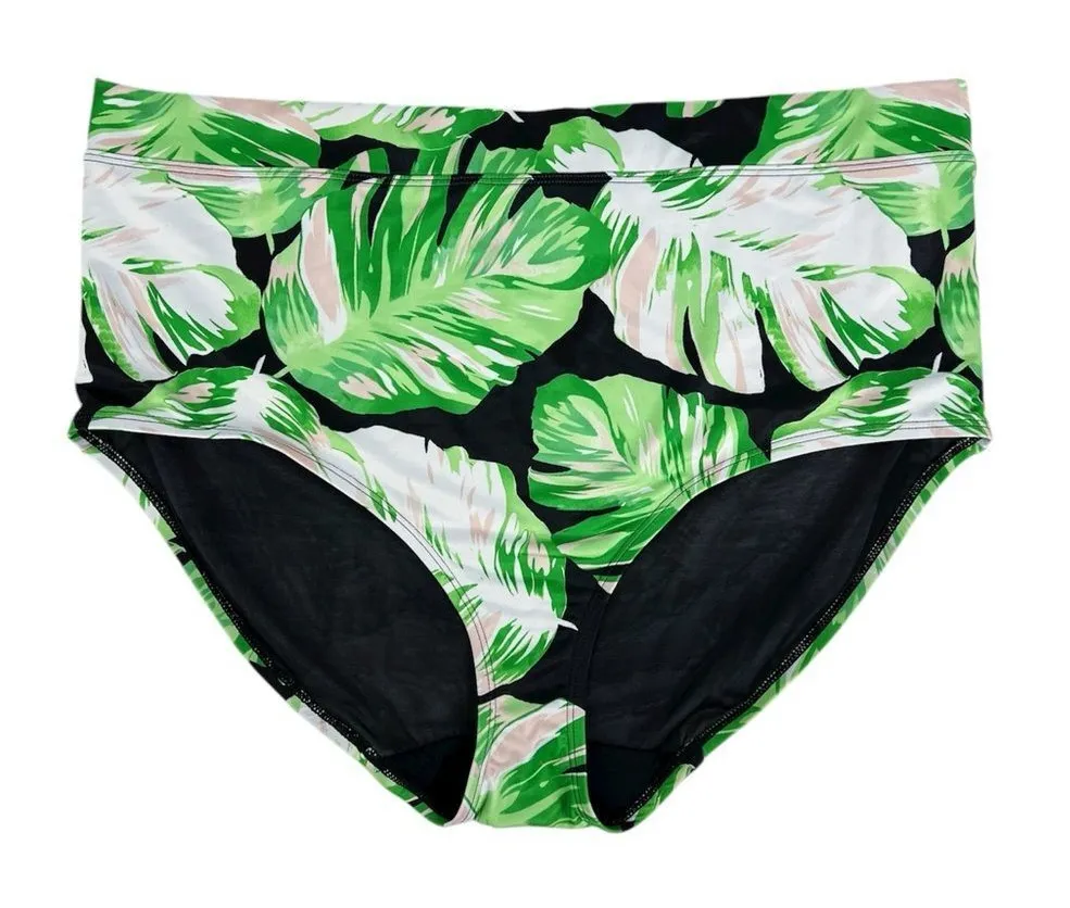 Swim By Cacique Lane Bryant Green Palm Frond Monstera Leaf Bikini Bottom Size 24 - Image 1