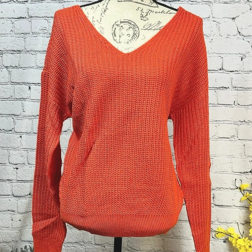 Reversible Twisted Favorite Knit Long Sleeve Fall Sweater Orange - Image 3
