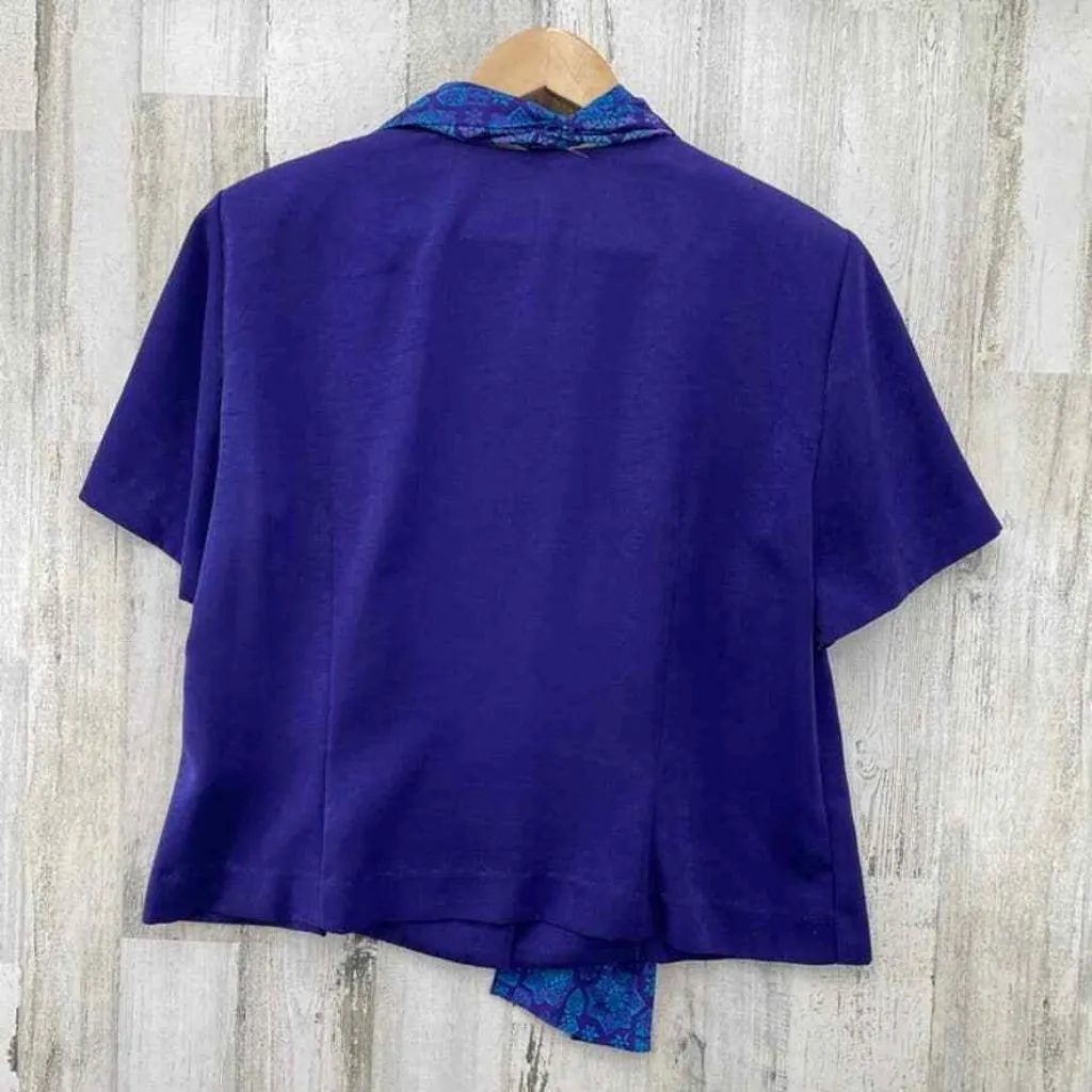 Leslie Fay Skirt Top‎ Set Womens 16 Petite Blue Purple Floral Pleated Scarf - Image 6