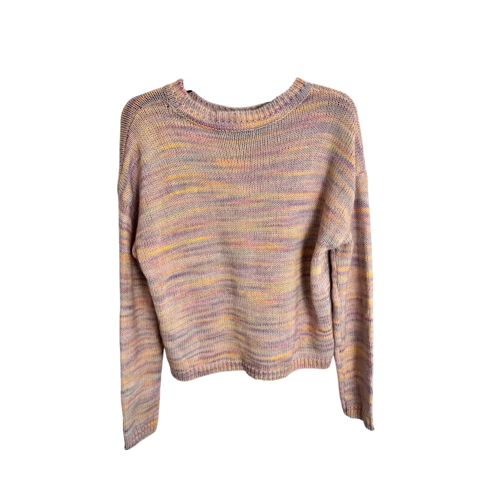 AQUA Pastel Knit Sweater Colorful‎ Striped Pullover Crew Neck Casual Top M - Image 6