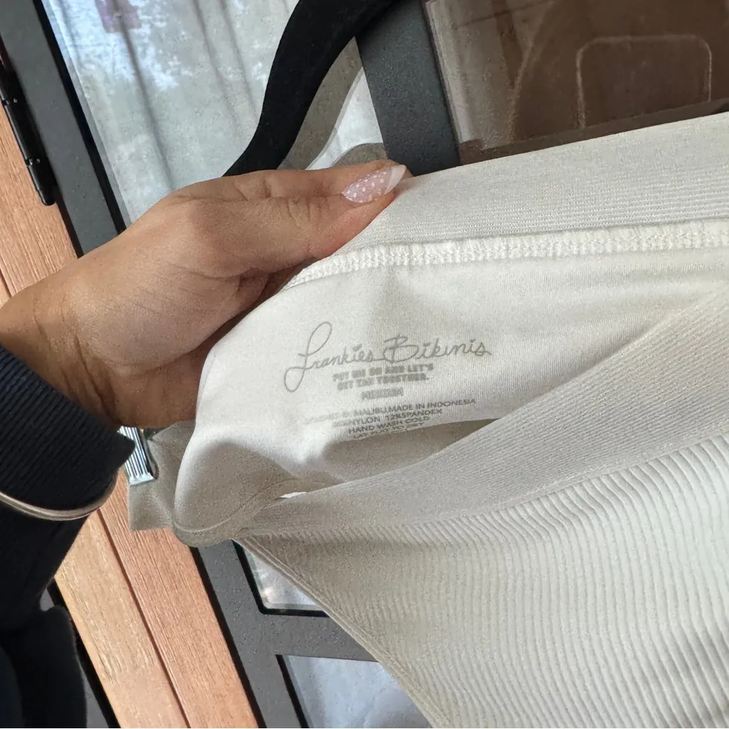 Frankie’s Bikinis Drew White Ribbed Swimsuit Bottoms cheeky elastic band - Image 5