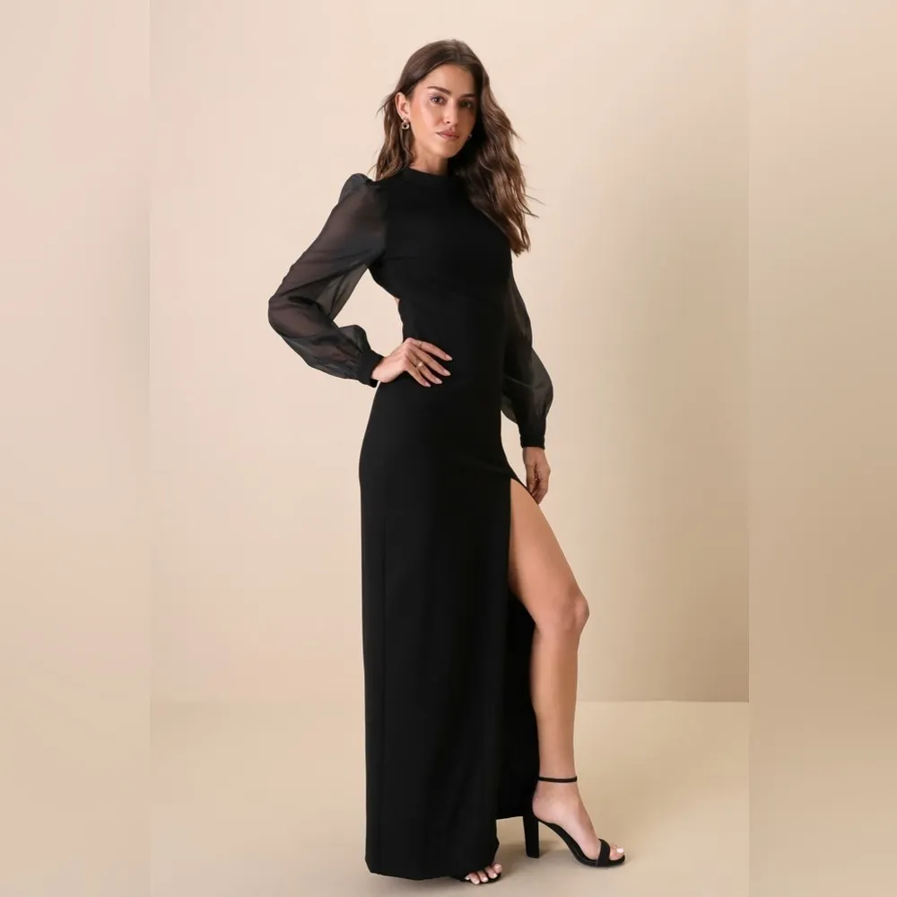 LULU’S Seeking Sophistication Black Backless Balloon Sleeve Maxi Dress - Image 6
